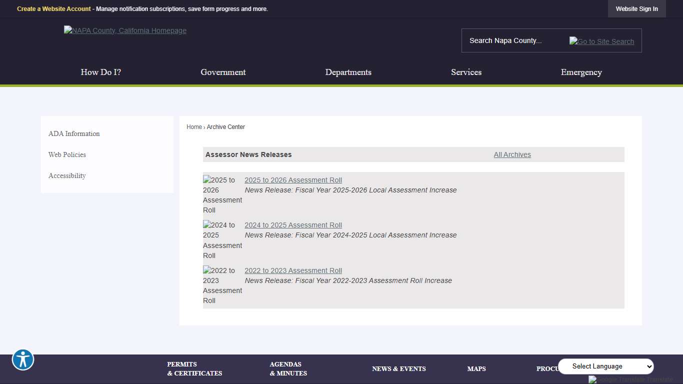 Archive Center • Assessor News Releases